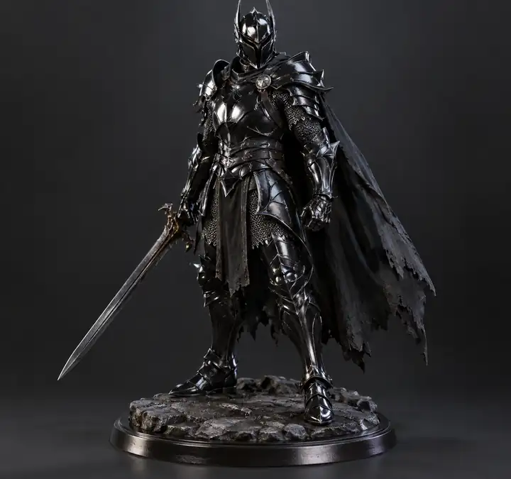A glossy black armored figure rendered as a compact 3D model.